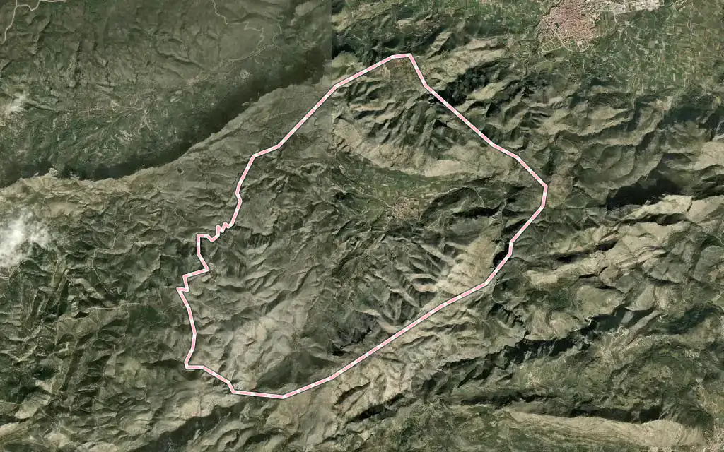 Vista satélite de la Vall d'Ebo con su contorno administrativo