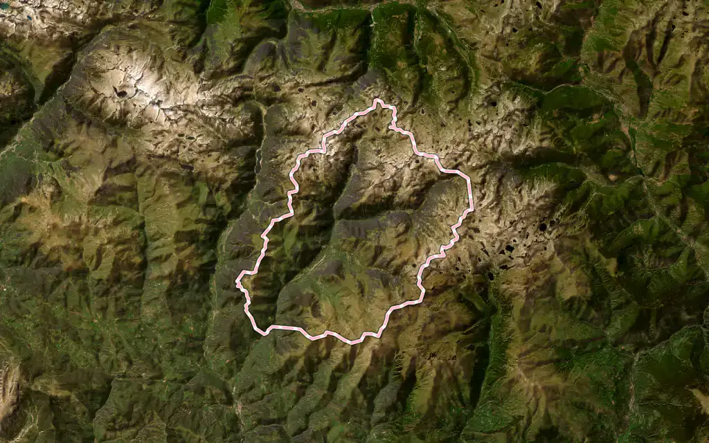 Vista satélite de la Vall de Boí con su contorno administrativo