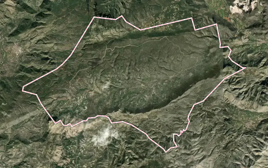 Vista satélite de la Vall de Gallinera con su contorno administrativo