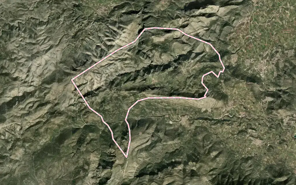Vista satélite de la Vall de Laguar con su contorno administrativo
