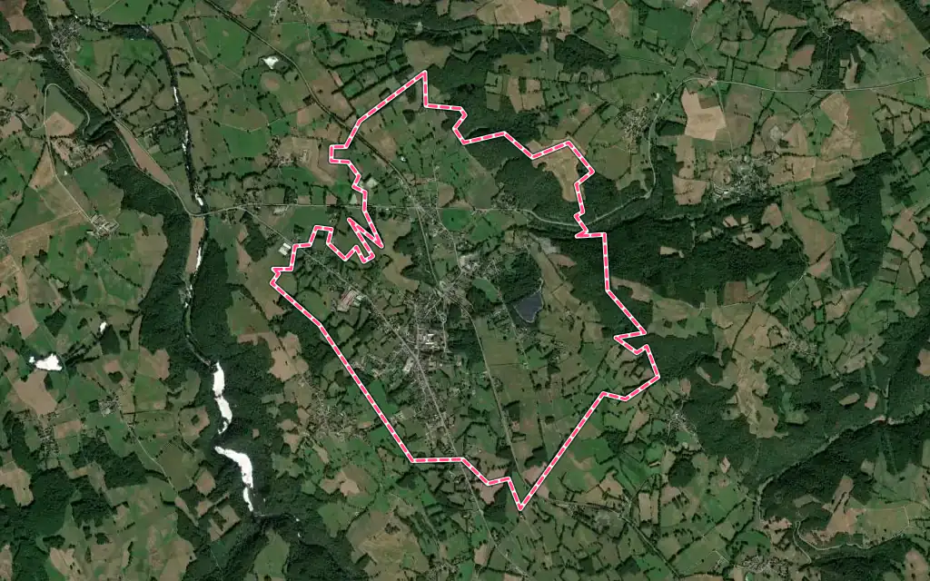 Vue satellite de Lavaveix-les-Mines avec ses contours administratifs