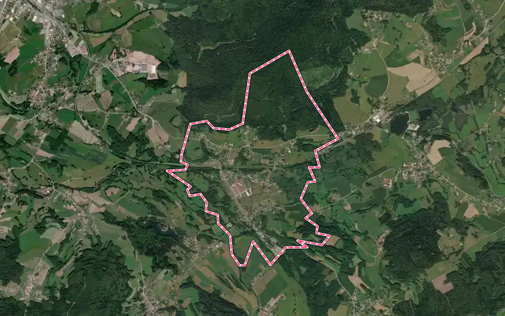 Vue satellite de Laveline-devant-Bruyères avec ses contours administratifs