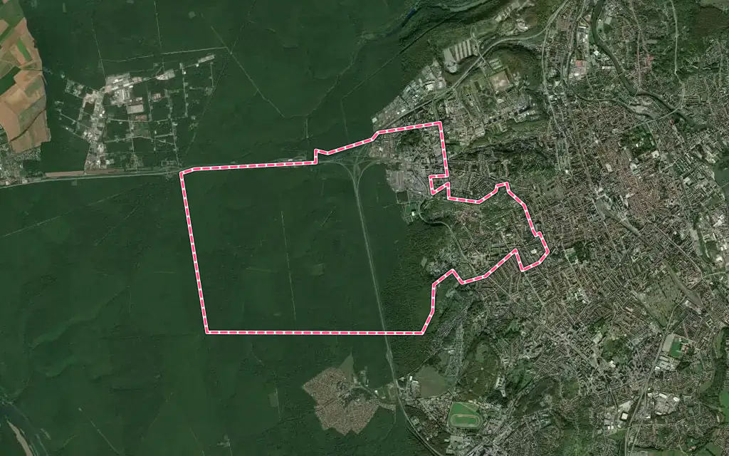 Vue satellite de Laxou avec ses contours administratifs