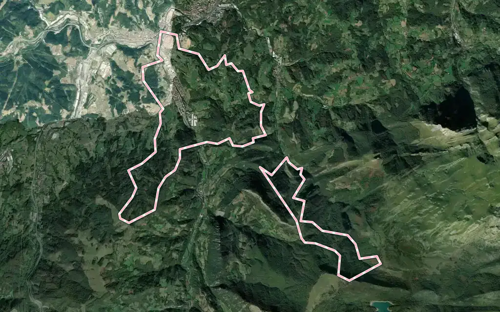 Vista satélite de Lazkao con su contorno administrativo