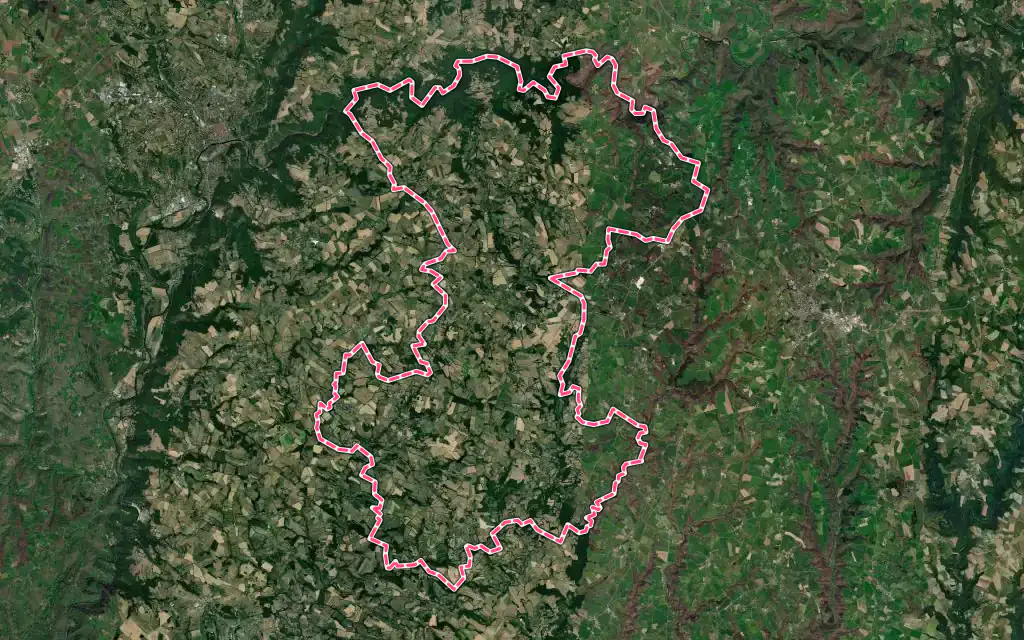 Vue satellite de Le Bas Ségala avec ses contours administratifs