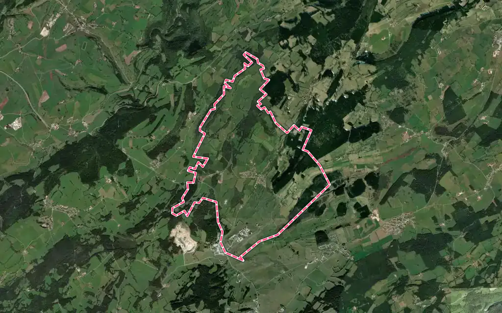Vue satellite de Le Bélieu avec ses contours administratifs