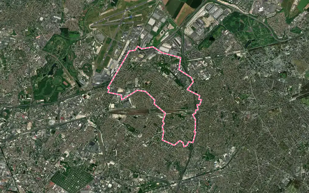 Vue satellite de Le Blanc-Mesnil avec ses contours administratifs