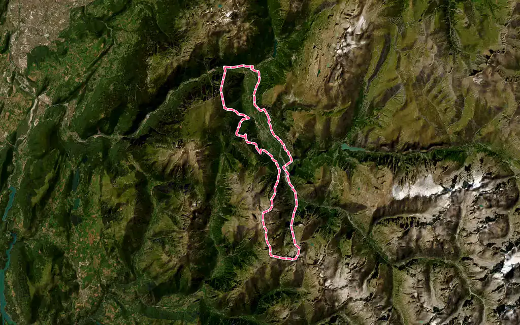 Vue satellite de Le Bourg-d'Oisans avec ses contours administratifs
