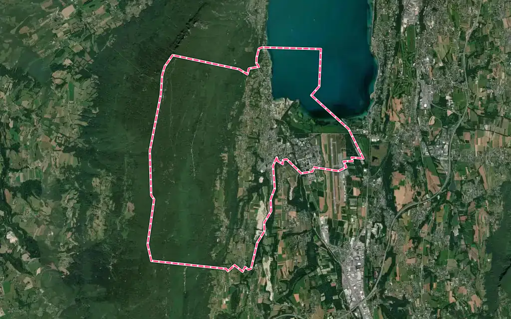 Vue satellite de Le Bourget-du-Lac avec ses contours administratifs