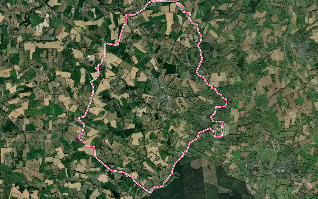 Vue satellite de Le Bourgneuf-la-Forêt avec ses contours administratifs