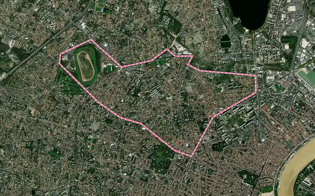 Vue satellite de Le Bouscat avec ses contours administratifs