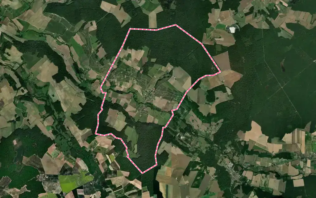 Vue satellite de Le Breuil avec ses contours administratifs