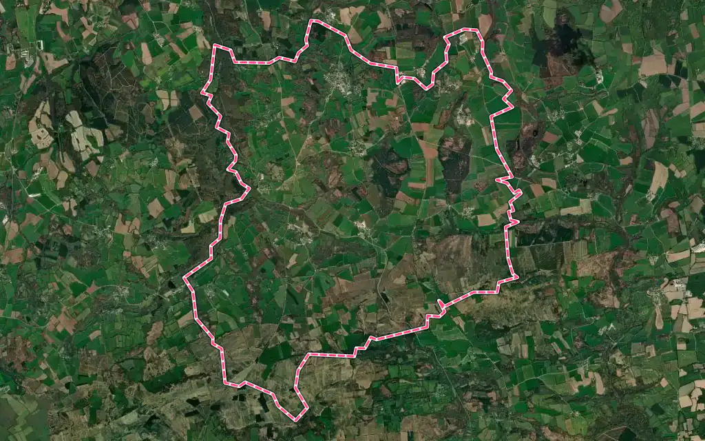 Vue satellite de Le Cloître-Saint-Thégonnec avec ses contours administratifs