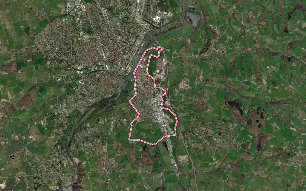 Vue satellite de Le Coteau avec ses contours administratifs