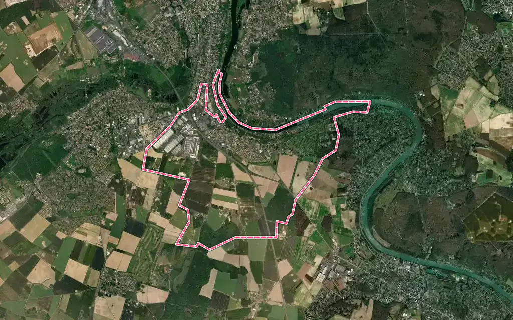Vue satellite de Le Coudray-Montceaux avec ses contours administratifs