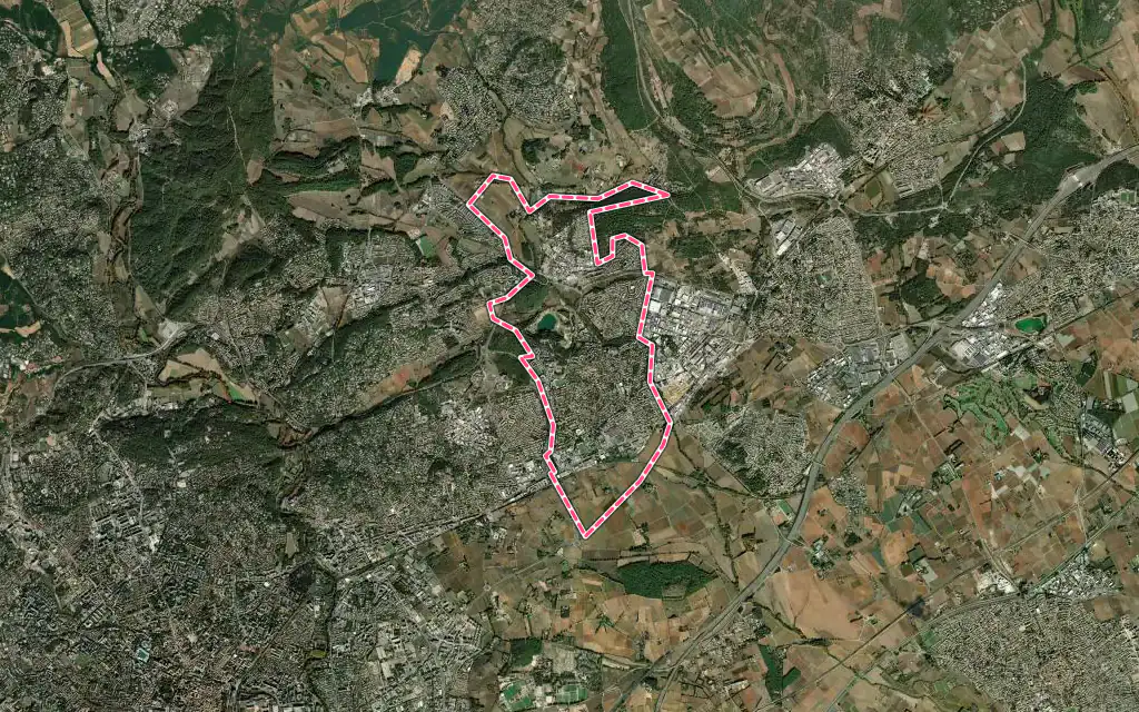 Vue satellite de Le Crès avec ses contours administratifs