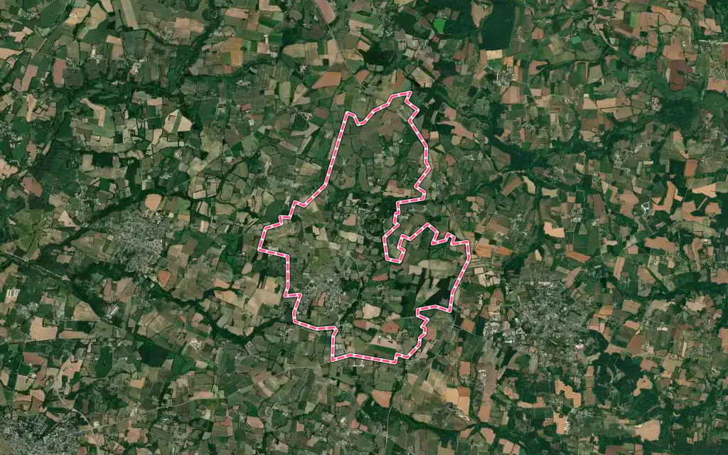 Vue satellite de Le Guerno avec ses contours administratifs
