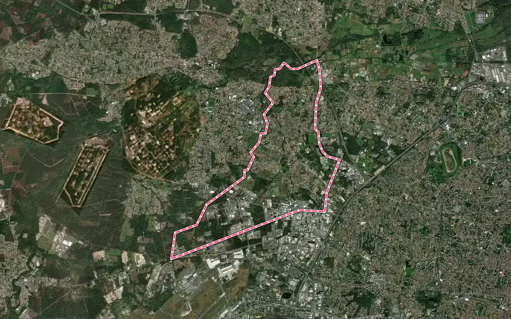 Vue satellite de Le Haillan avec ses contours administratifs