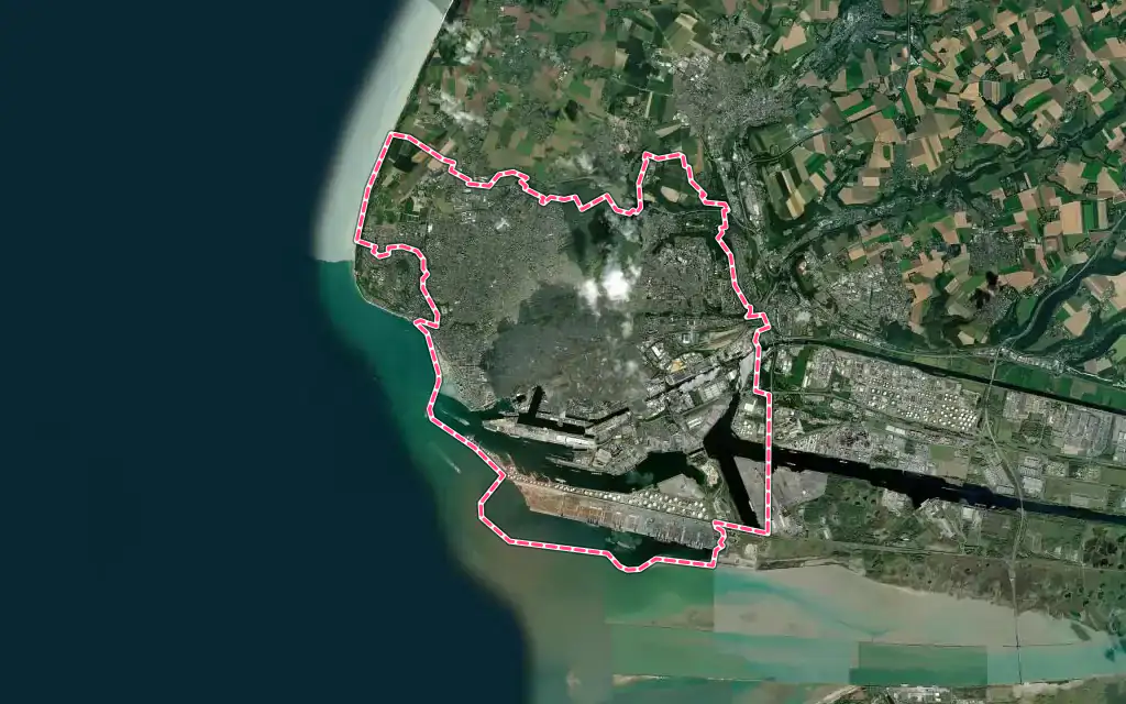 Vue satellite de Le Havre avec ses contours administratifs