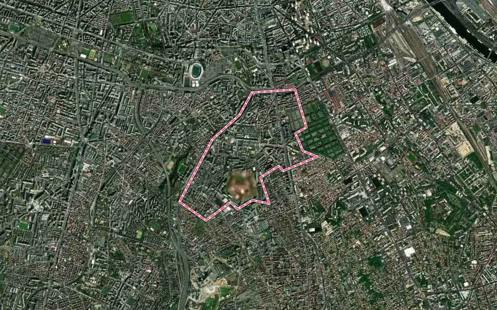 Vue satellite de Le Kremlin-Bicêtre avec ses contours administratifs