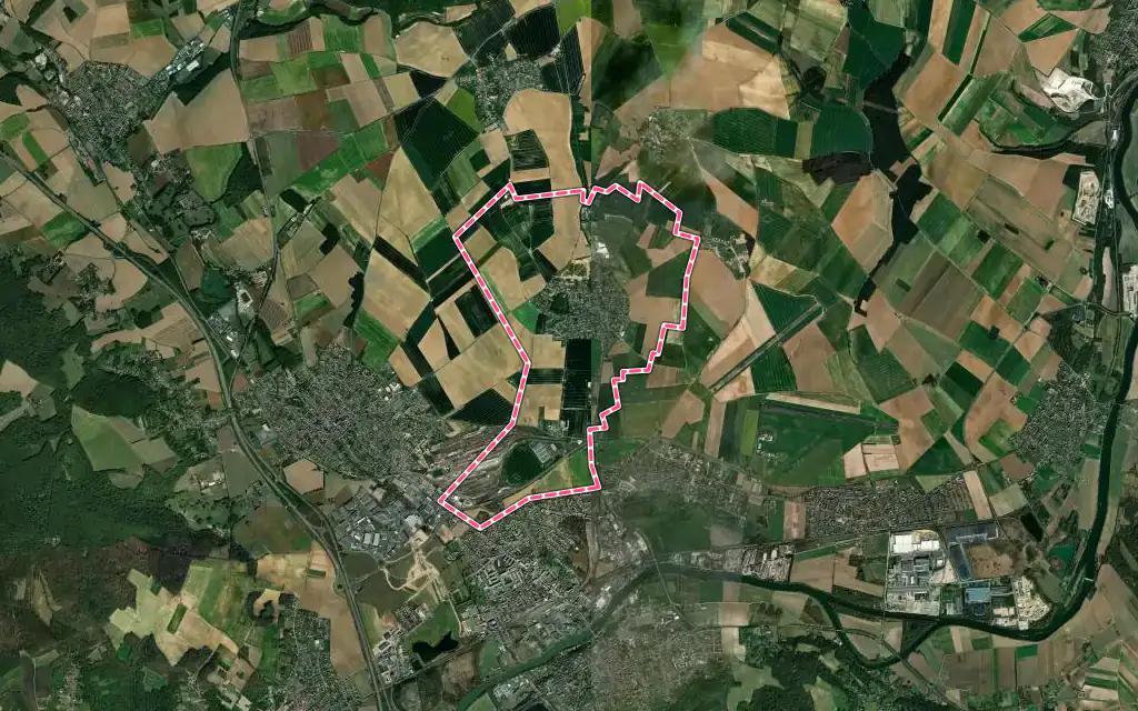 Vue satellite de Le Mesnil-en-Thelle avec ses contours administratifs