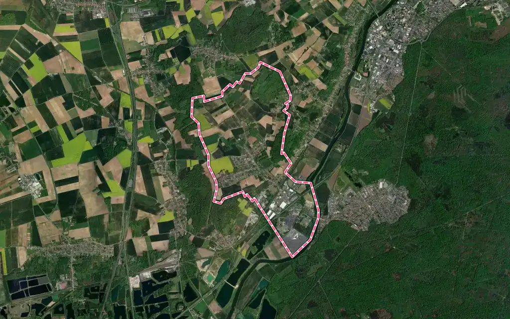 Vue satellite de Le Meux avec ses contours administratifs