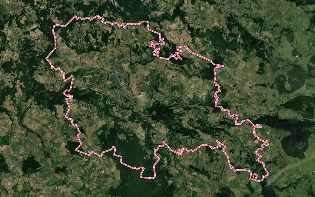 Vue satellite de Le Monastier-sur-Gazeille avec ses contours administratifs