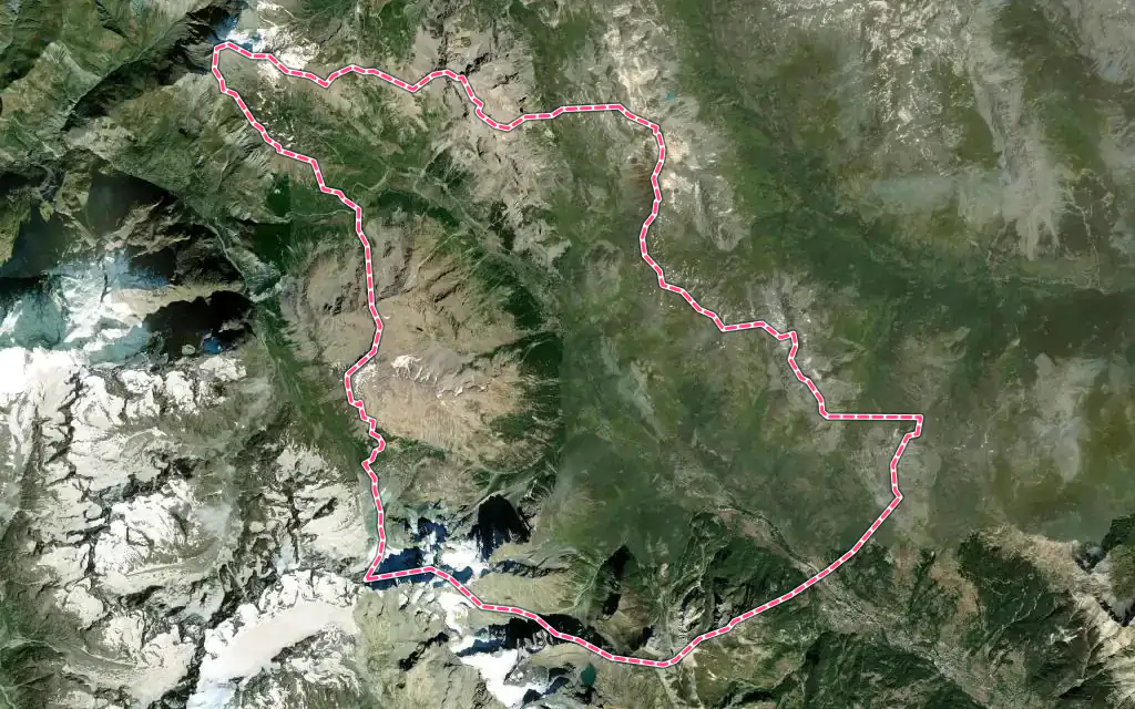 Vue satellite de Le Monêtier-les-Bains avec ses contours administratifs