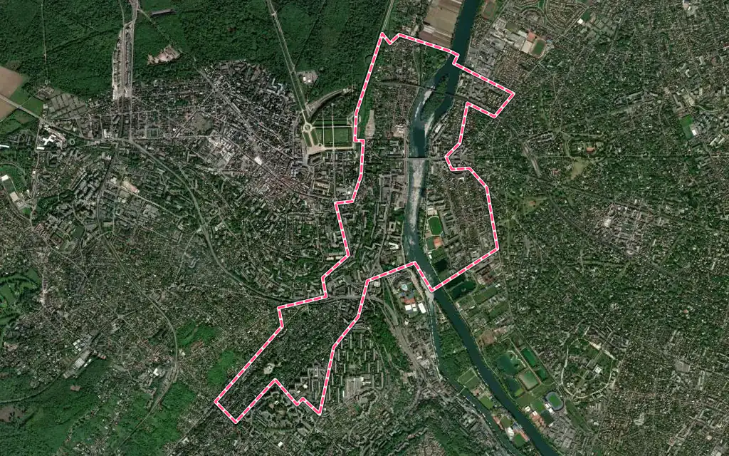 Vue satellite de Le Pecq avec ses contours administratifs