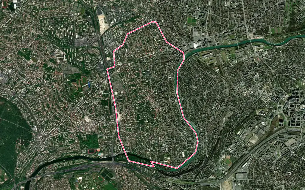 Vue satellite de Le Perreux-sur-Marne avec ses contours administratifs