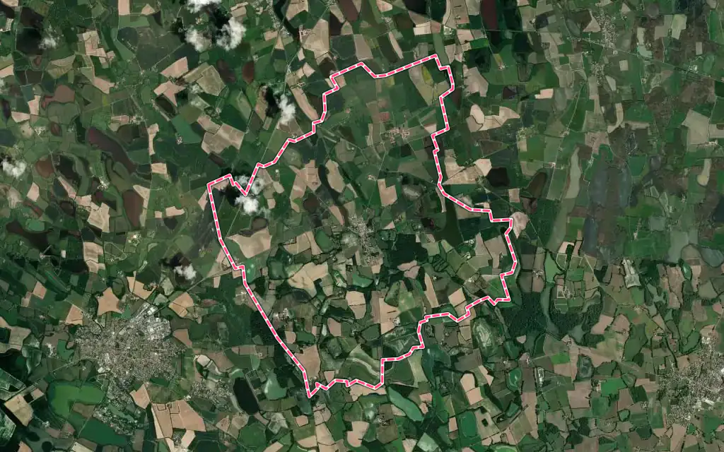 Vue satellite de Le Plantay avec ses contours administratifs
