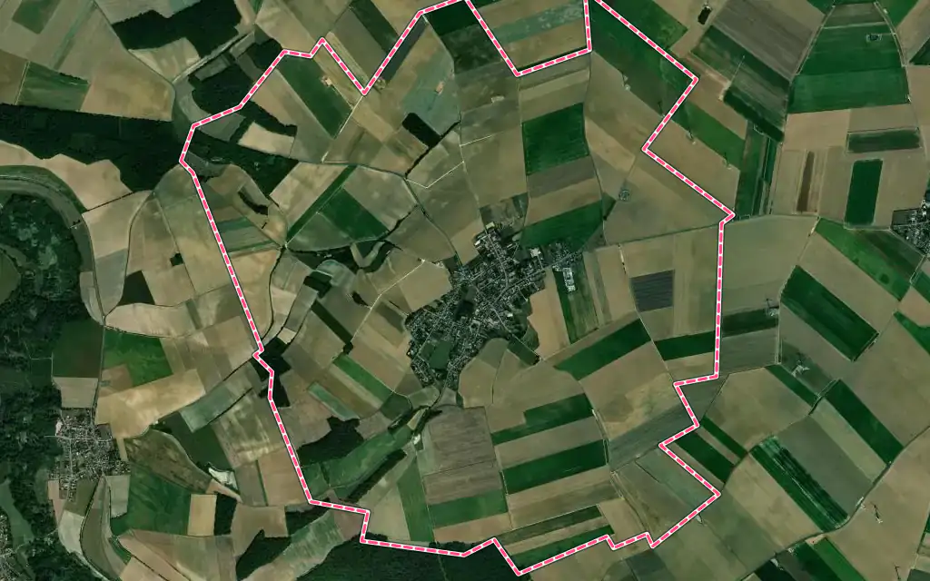 Vue satellite de Le Plessier-Rozainvillers avec ses contours administratifs