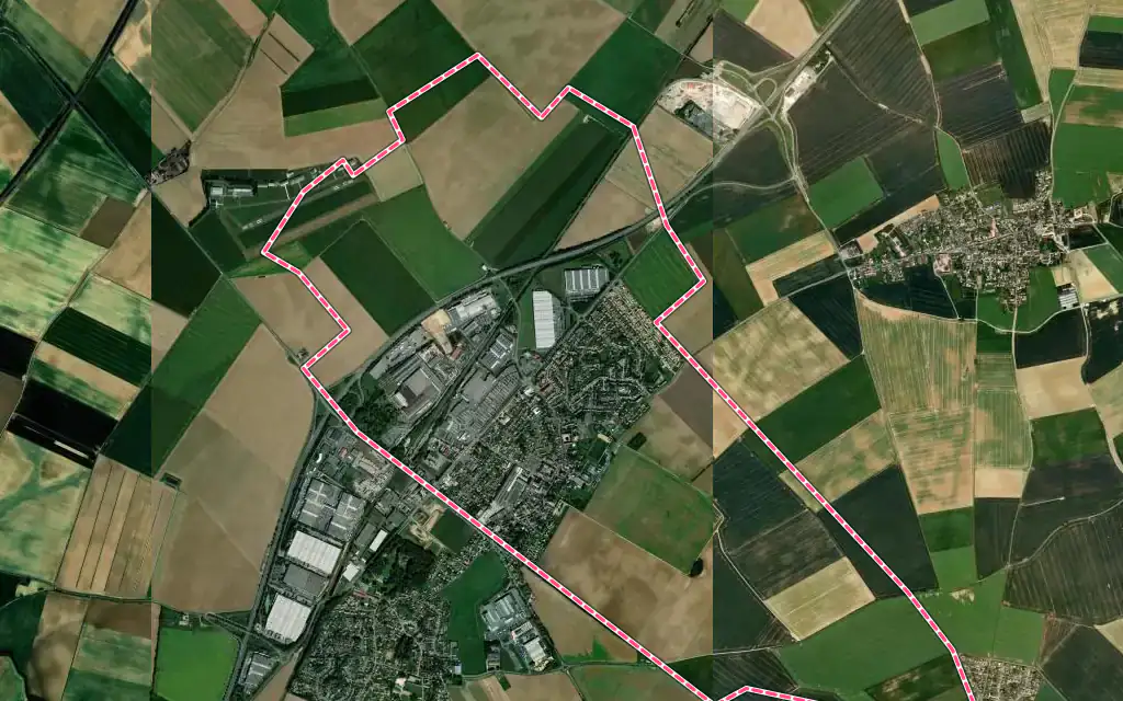 Vue satellite de Le Plessis-Belleville avec ses contours administratifs
