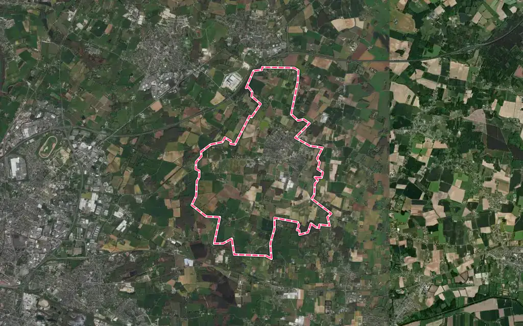 Vue satellite de Le Plessis-Grammoire avec ses contours administratifs