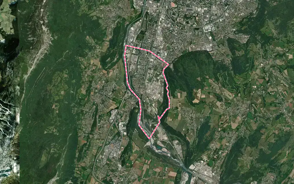 Vue satellite de Le Pont-de-Claix avec ses contours administratifs