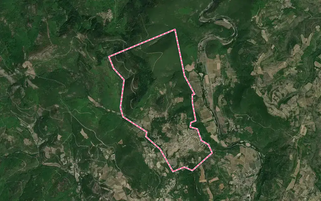 Vue satellite de Le Pradal avec ses contours administratifs