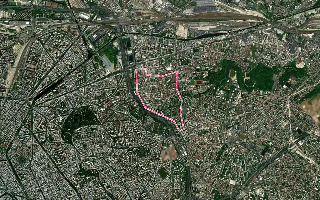 Vue satellite de Le Pré-Saint-Gervais avec ses contours administratifs