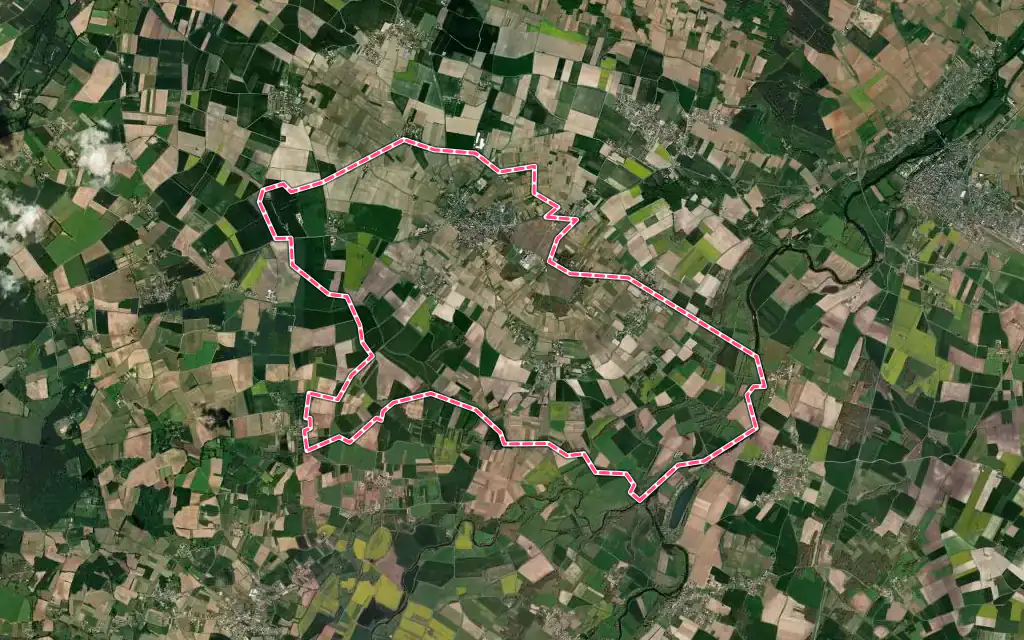 Vue satellite de Le Puy-Notre-Dame avec ses contours administratifs