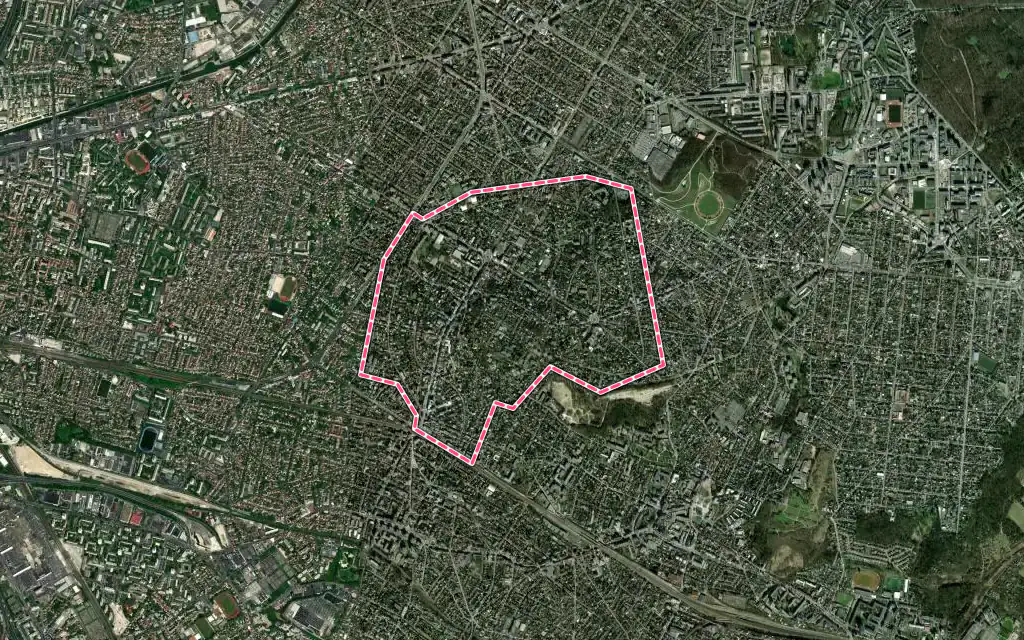 Vue satellite de Le Raincy avec ses contours administratifs