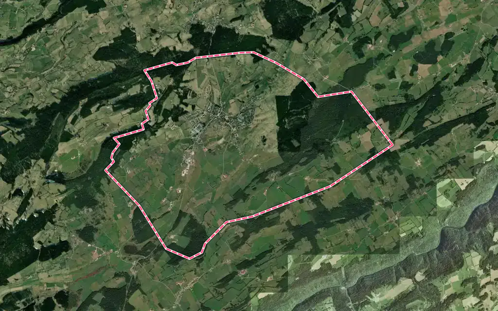 Vue satellite de Le Russey avec ses contours administratifs