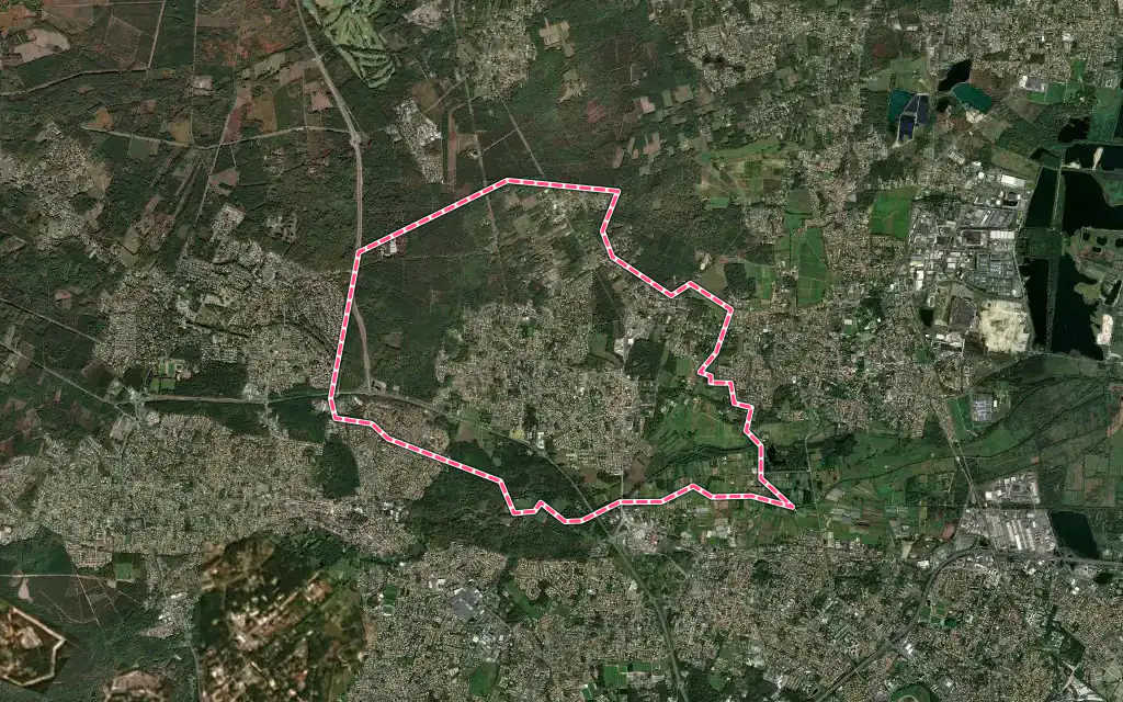 Vue satellite de Le Taillan-Médoc avec ses contours administratifs