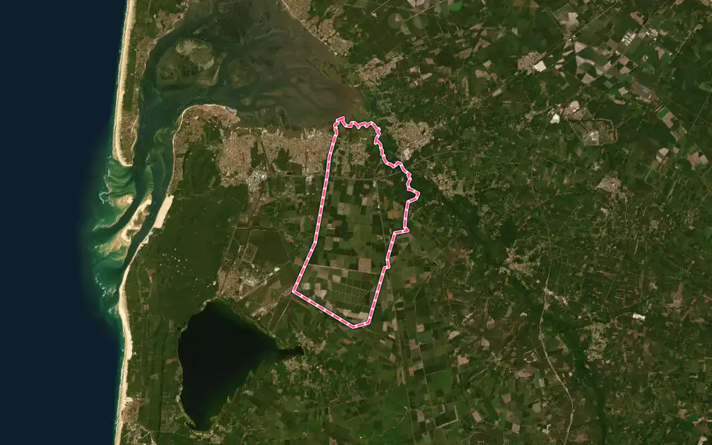 Vue satellite de Le Teich avec ses contours administratifs