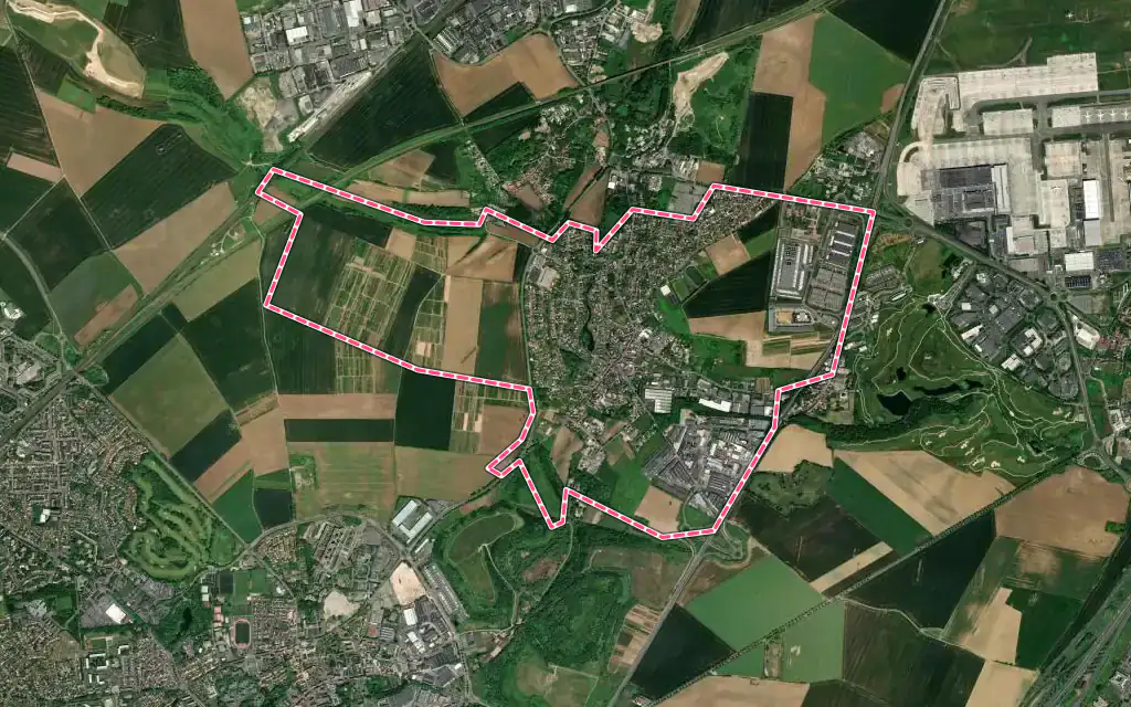 Vue satellite de Le Thillay avec ses contours administratifs