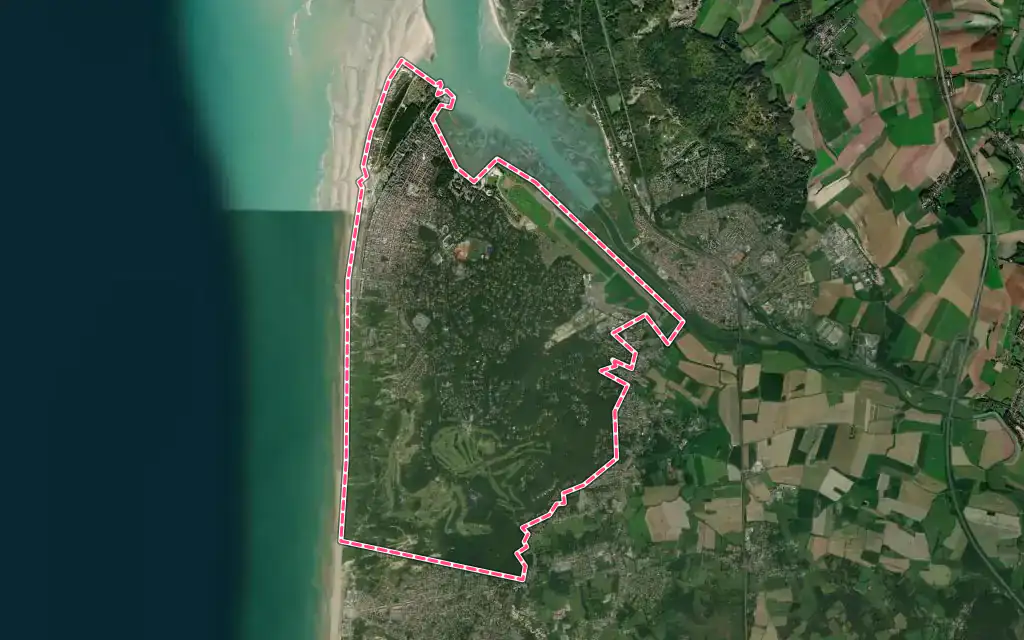 Vue satellite de Le Touquet-Paris-Plage avec ses contours administratifs