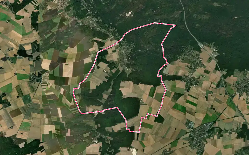 Vue satellite de Le Vaudoué avec ses contours administratifs