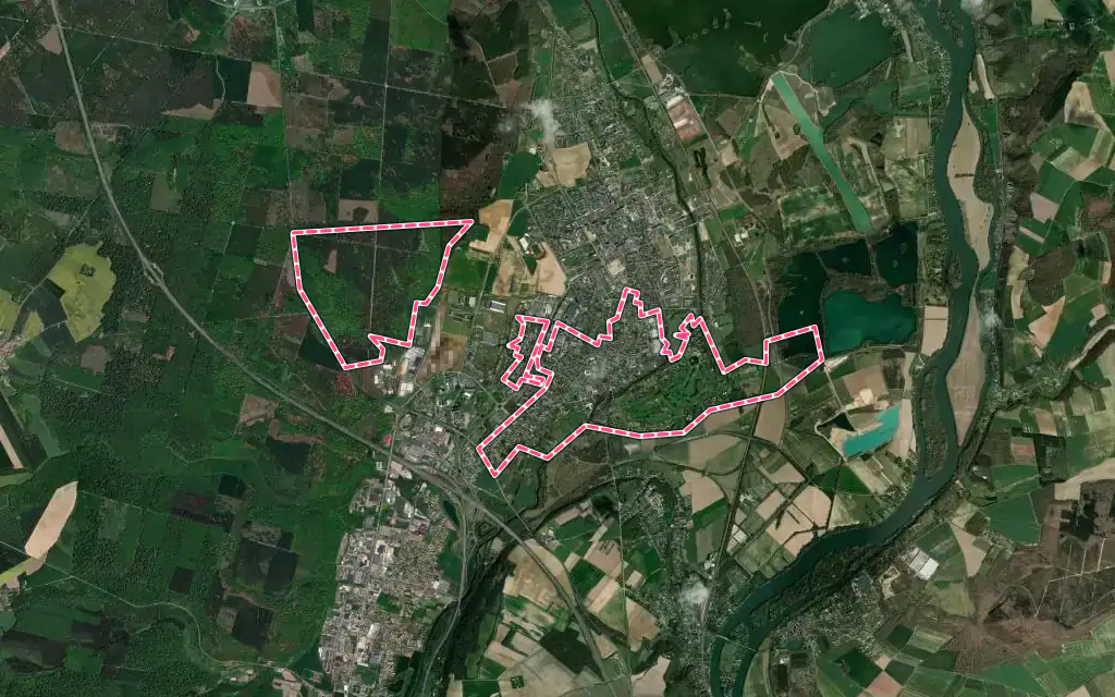 Vue satellite de Le Vaudreuil avec ses contours administratifs