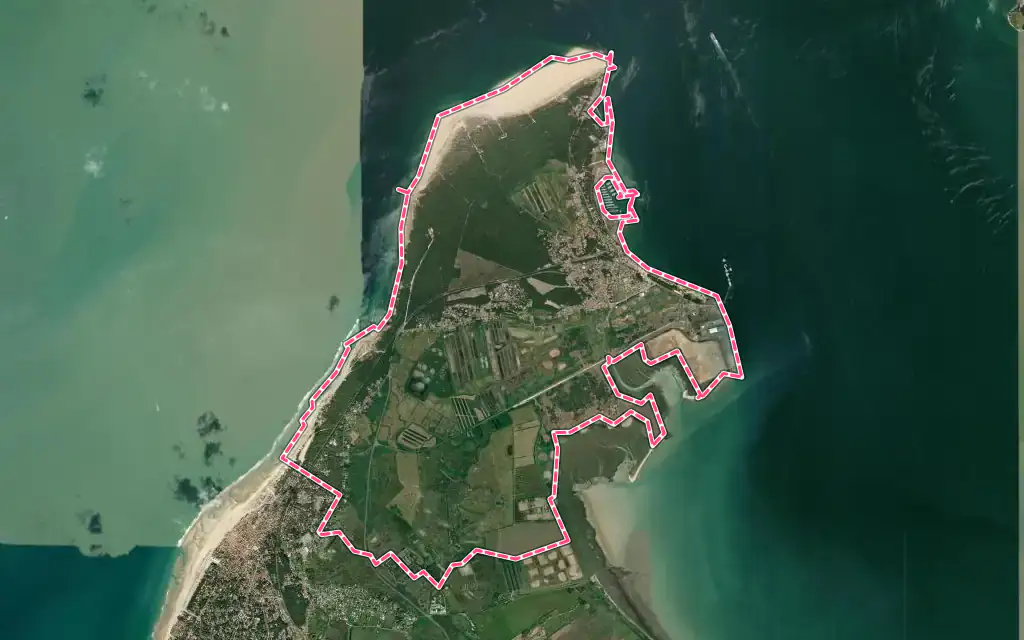 Vue satellite de Le Verdon-sur-Mer avec ses contours administratifs