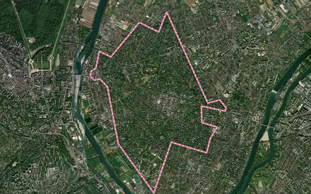 Vue satellite de Le Vésinet avec ses contours administratifs