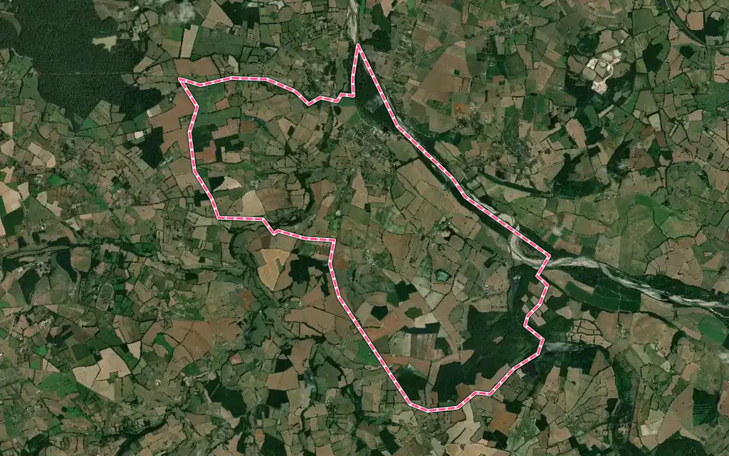 Vue satellite de Le Veurdre avec ses contours administratifs