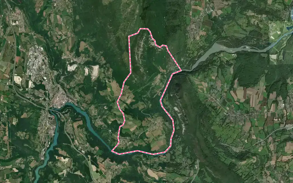 Vue satellite de Léaz avec ses contours administratifs